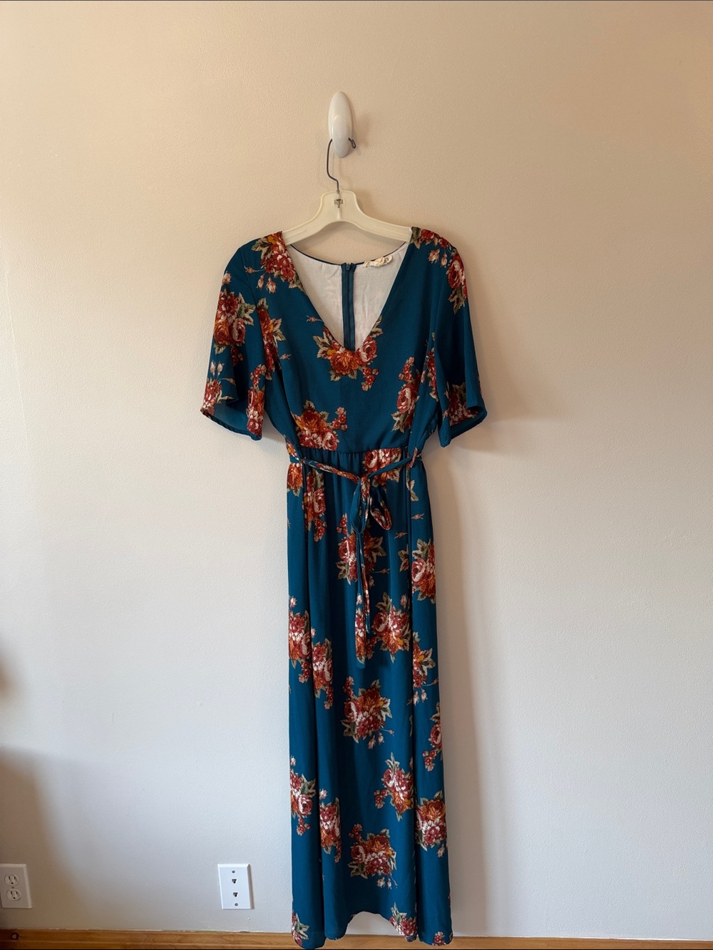 Hope Ave. Teal Floral V-Neck Maxi Dress with Tie Waist